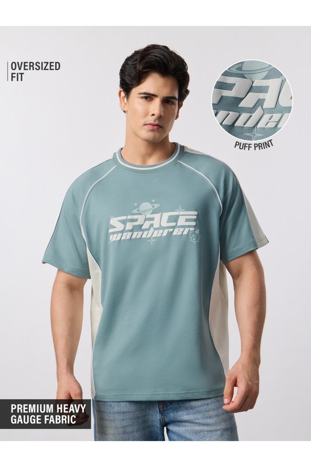 Men Teal Graphic Oversized T-Shirt