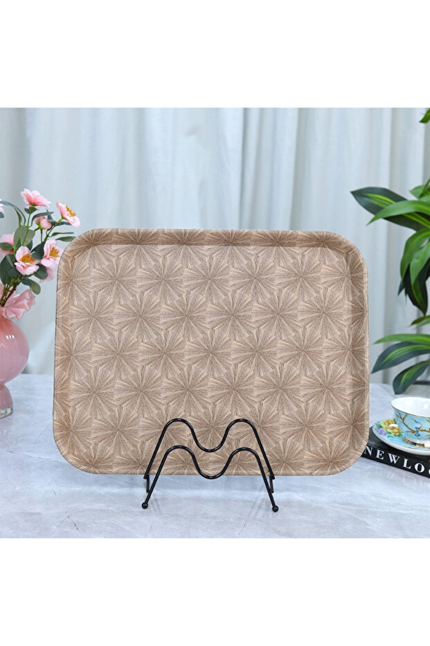 Elegant and Luxurious Rectangular Serving Tray – Sand with Pattern – 35x45cm