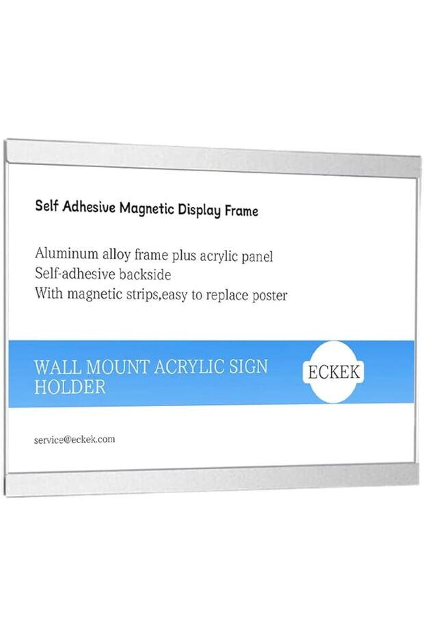 Wall Mount Acrylic Sign Holder Self Adhesive Magnetic Display Frame Clear Document Frame for Office,