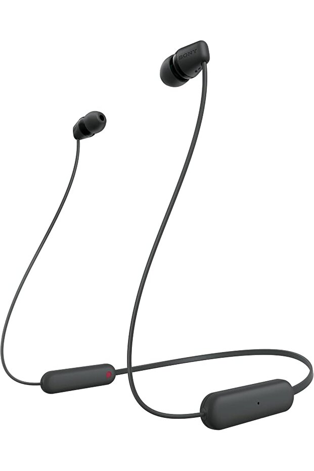سماعات سوني WI-C100 اللاسلكية داخل الأذن بتقنية البلوتوث مع ميكروفون مدمج، أسود، مقاس متوسط، WI-C100/B