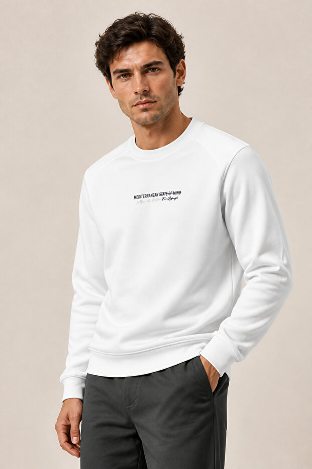 Takes Crew Neck Winter Regular Fit Sweatshirt White