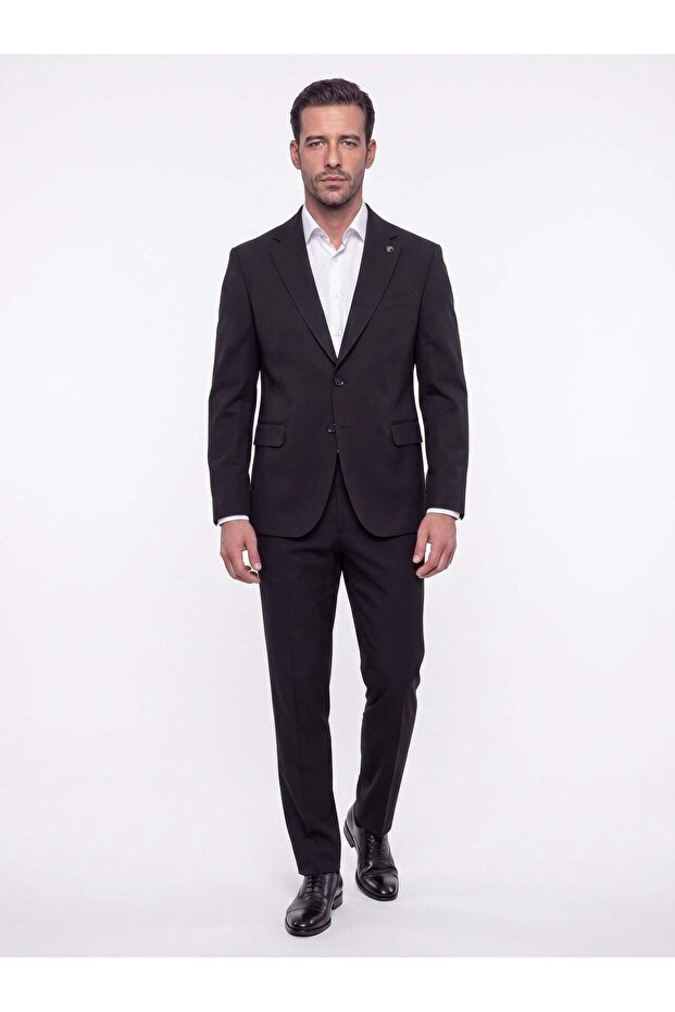 Black Mono Collar 4 Drop Regular Fit Casual Suit