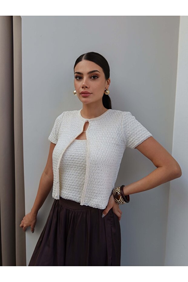 Sequin Knitwear Crop Cardigan Set