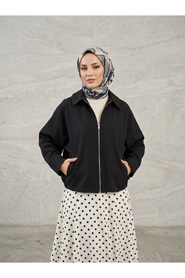 Poncho with Zippered Pocket - Black