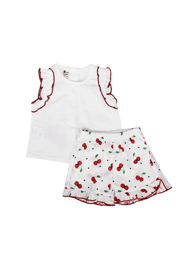 Baby Girl Ecru Cherry Printed Shorts Set of 2