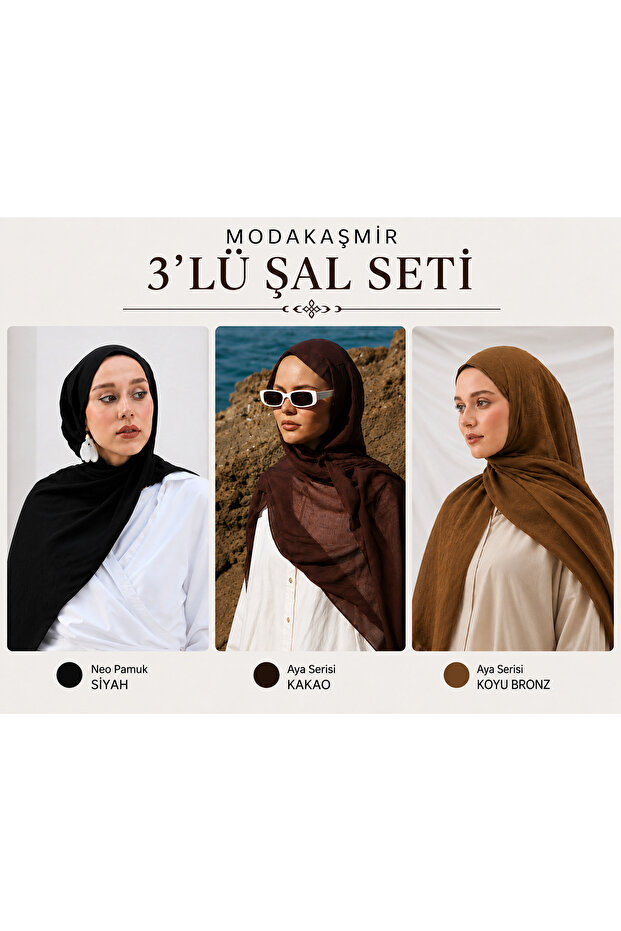 3-Piece Shawl Set (Neo Black+ Aya Cocoa+ Aya Dark Bronze)