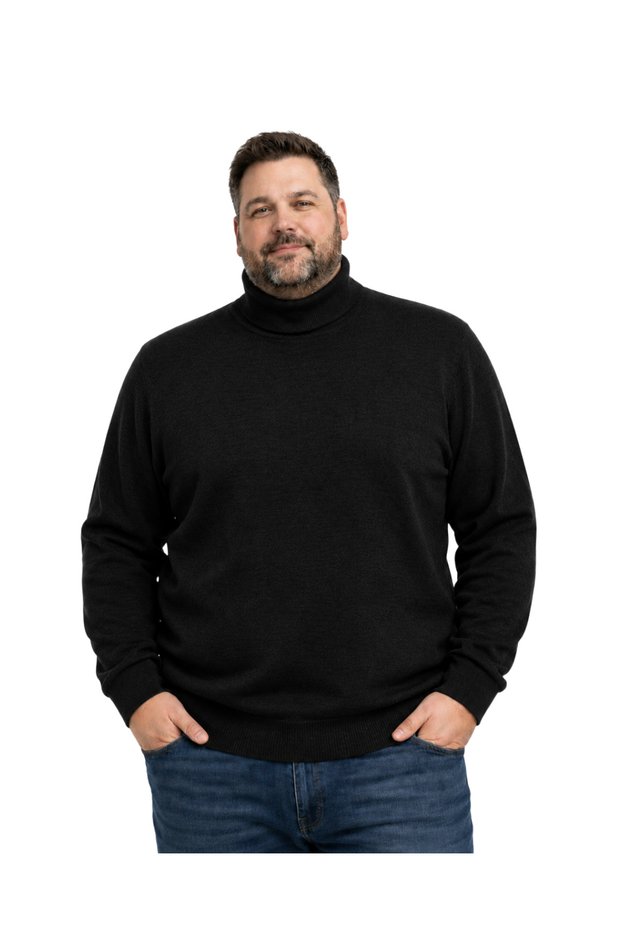 Men's Large Size Black Full Fisherman Knitwear Sweater 3Xl-4Xl-5Xl-6Xl