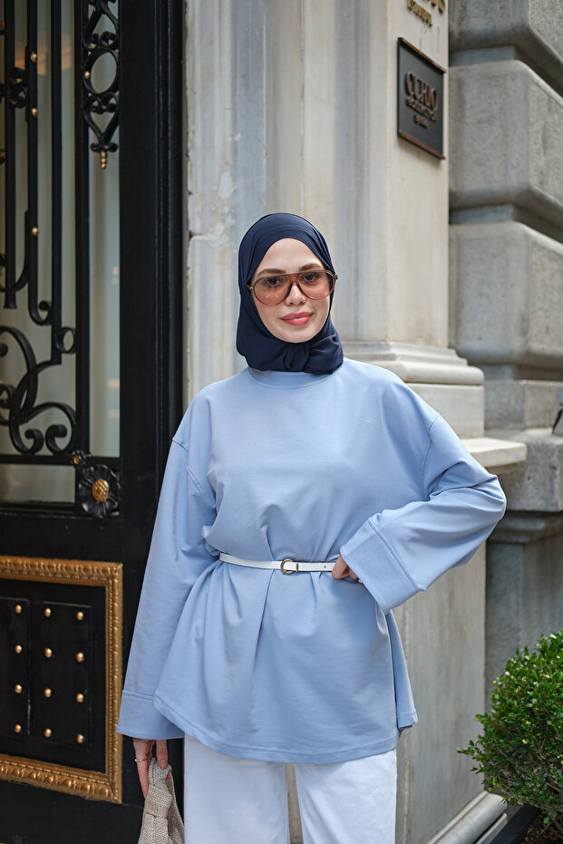 Women's Stitching Detailed Basic Sweatshirt Blue