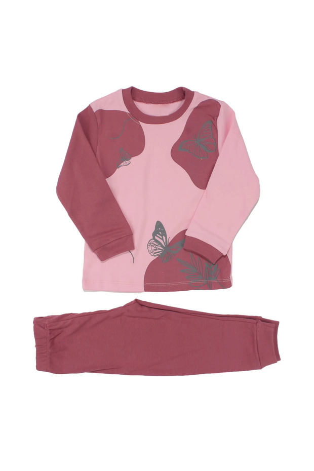 Girl's Pink Purple Butterfly Printed 2-Piece Pajama Set