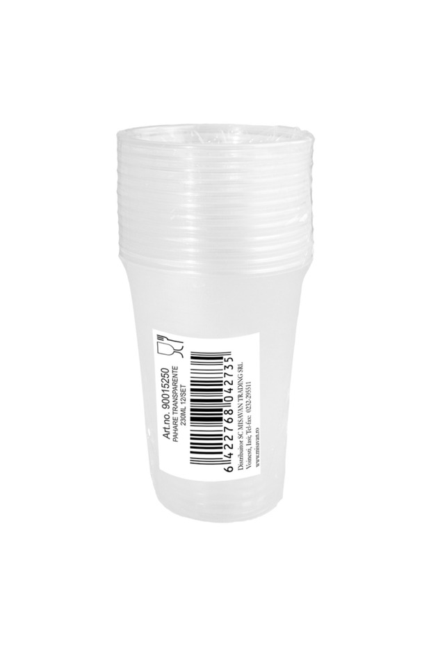 Pahare plastic transparente, 230ml, 12 buc/set