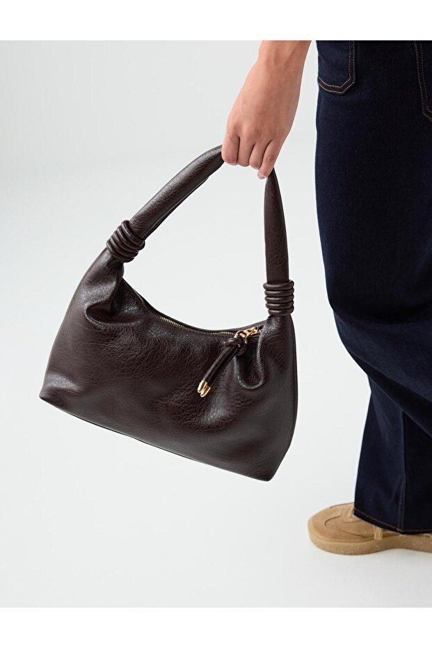Bitter Brown Drawstring Detailed Hand and Shoulder Bag