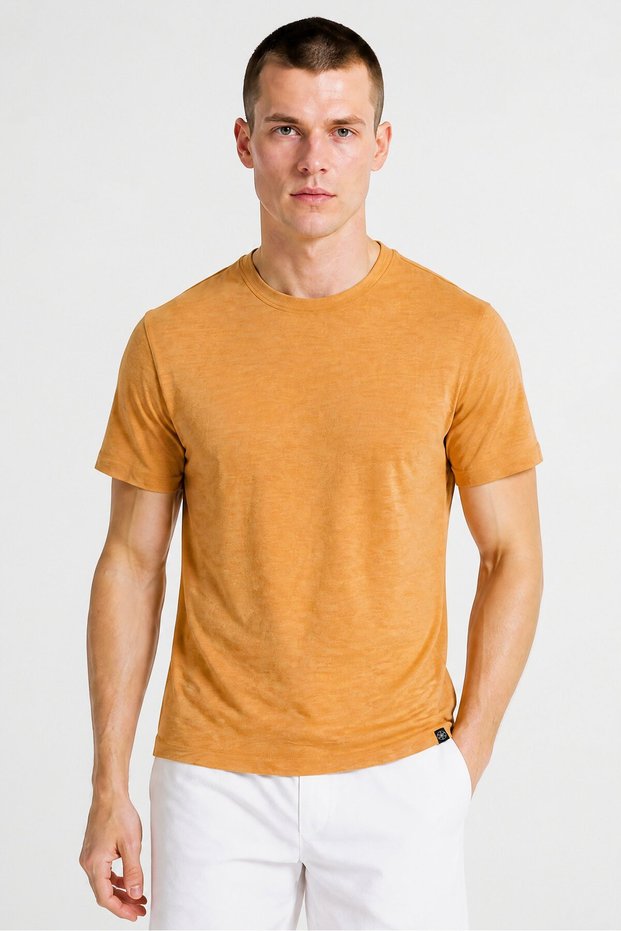 Men Slim Fit Short Sleeve Training T-Shirt, Tan