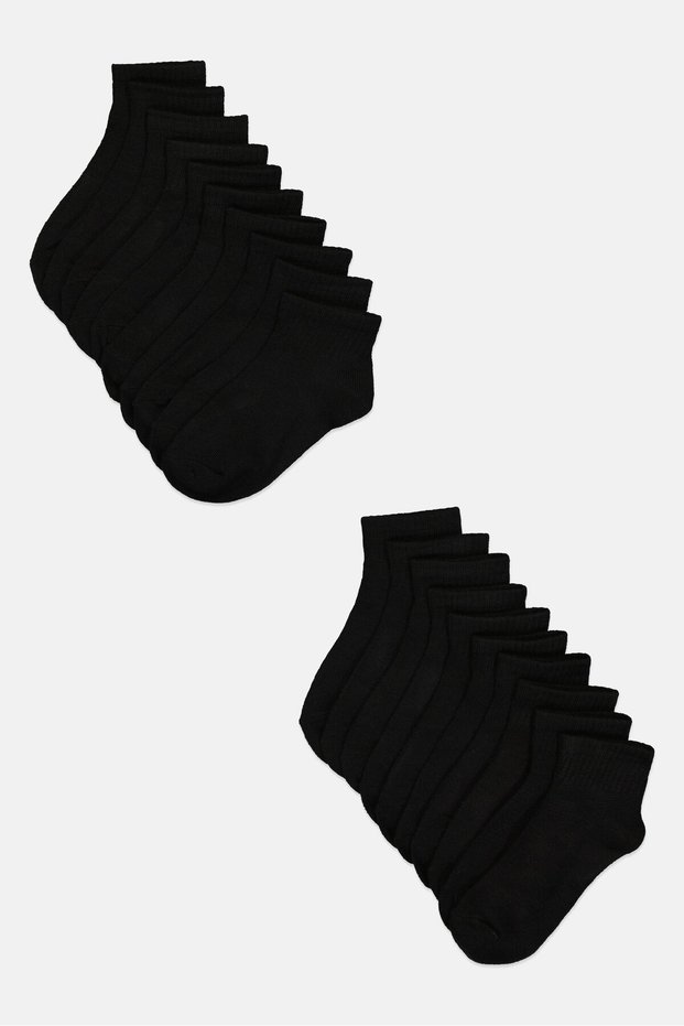Kids Girl 20 Pairs Solid Quaters Socks, Black