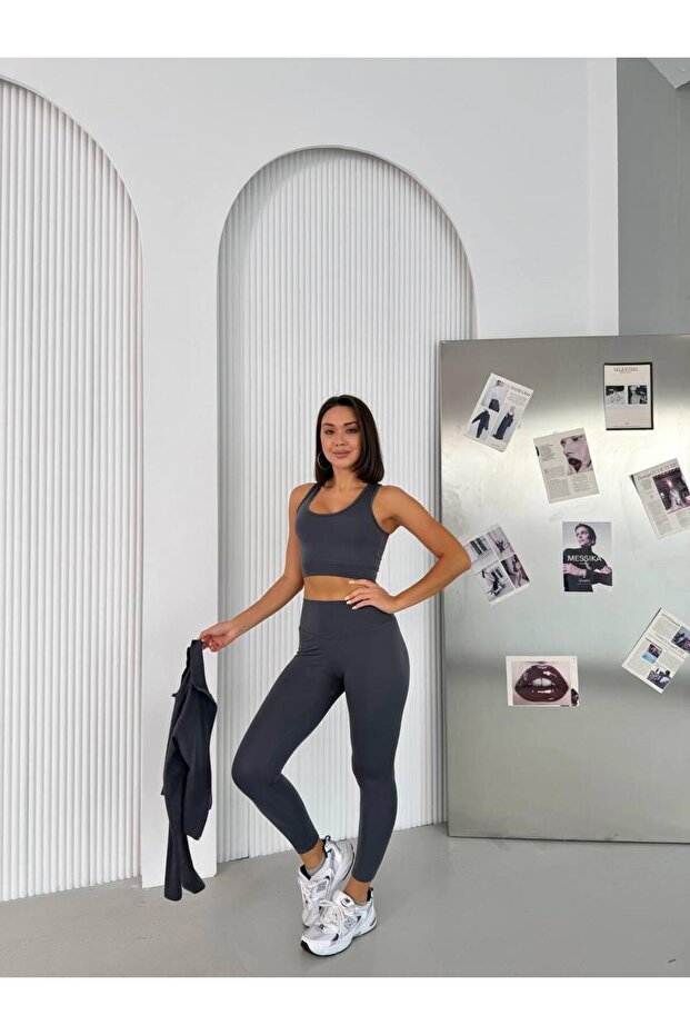 Women's Anthracite Finger-Interlocking 3-Piece Sports Set Elt0772
