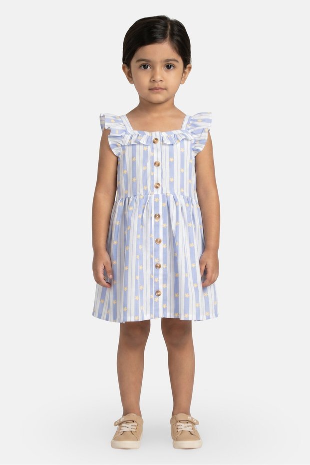 Toddlers Girl Stripe Ruffle Sleeve Dress, Multicolor