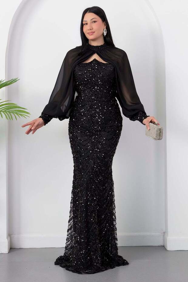 Strapless Neckline Sequin Dress with Bolero Ecr5972