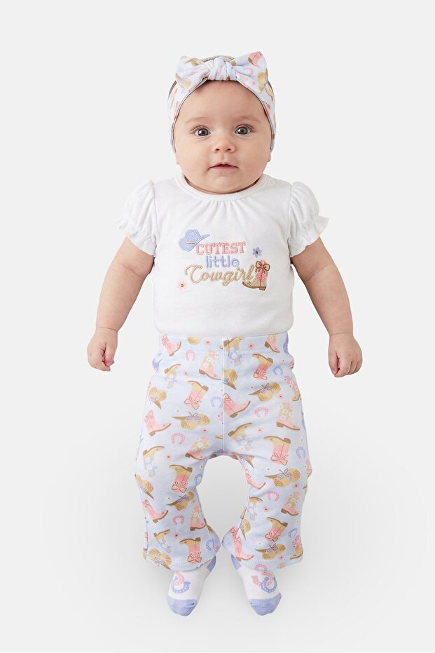 Toddlers Girl 4 Pcs Bodysuit And Pants With Headband,Socks Set, Multicolor
