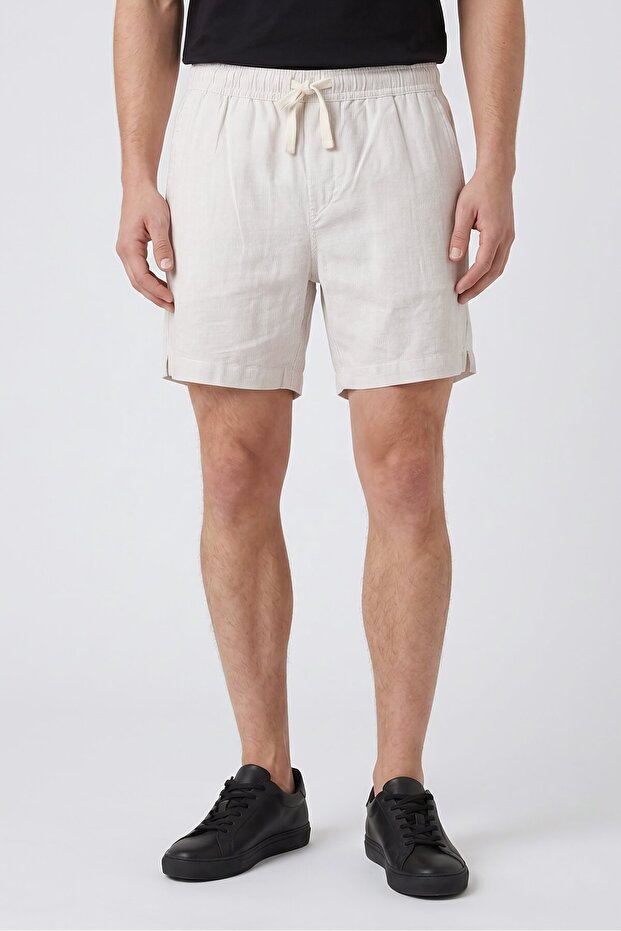 Men Stripes Basic Shorts, Beige