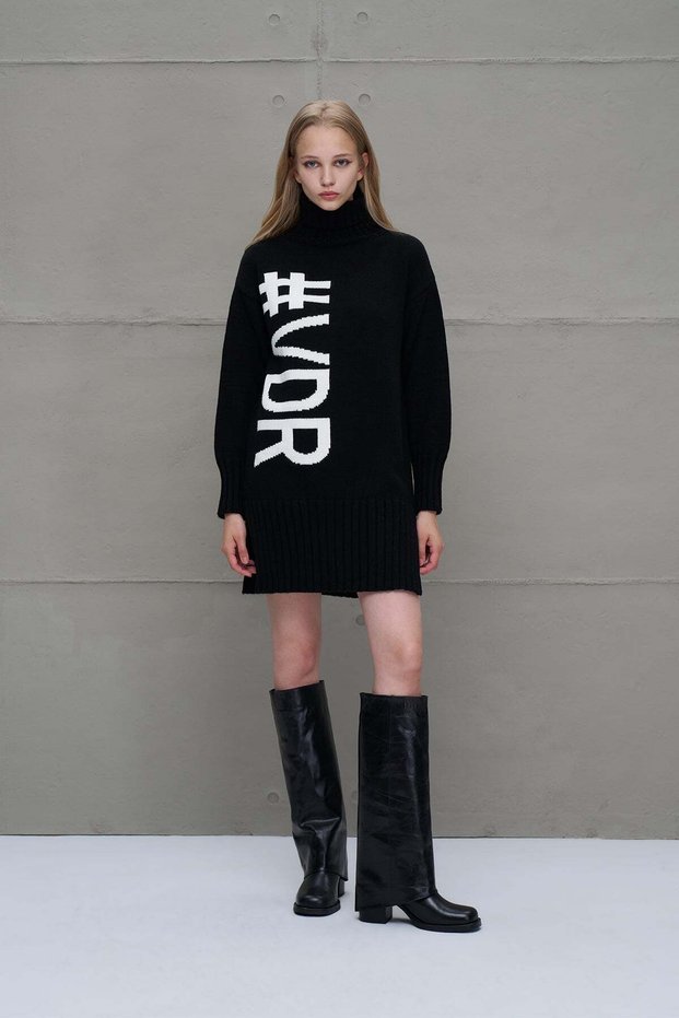 Black Ecru Logo Dress 18065