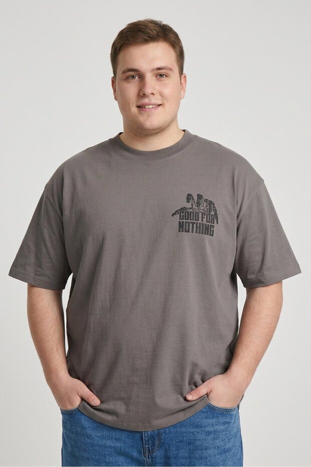 Men Crew Neck Short Sleeve Graphic Print T-Shirt, Gunmetal