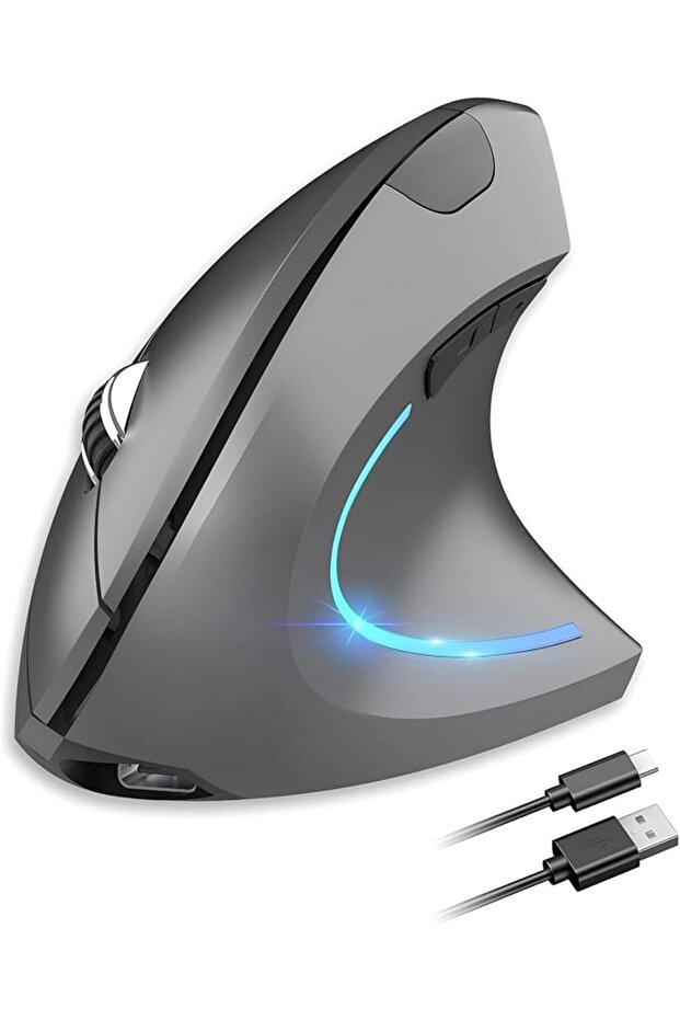 ماوس لاسلكي عمودي مريح مع مستقبل USB قابل للتخزين، قابل للتعديل من 800 إلى 2400 نقطة في البوصة، 6 أزرار، إضاءة ليلية.