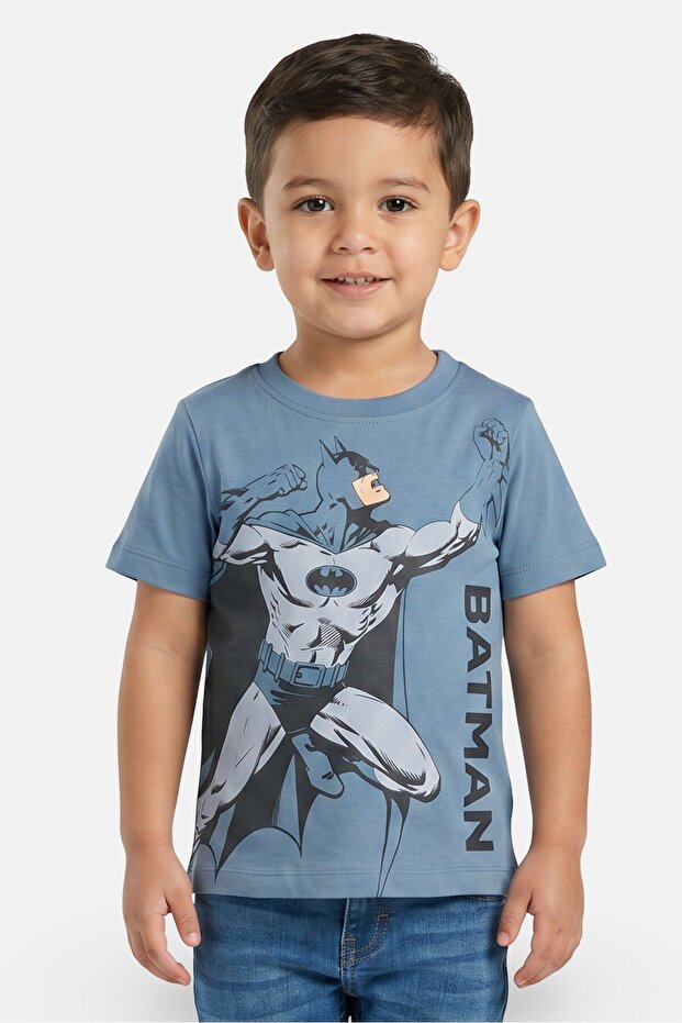 Toddlers Boy Crew Neck Short Sleeve Batman Print T-Shirt, Slate Blue
