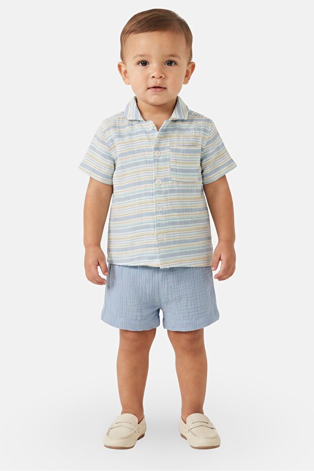 Toddlers Boy 2 pcs Stripe Shirt And Shorts Set, Multicolor