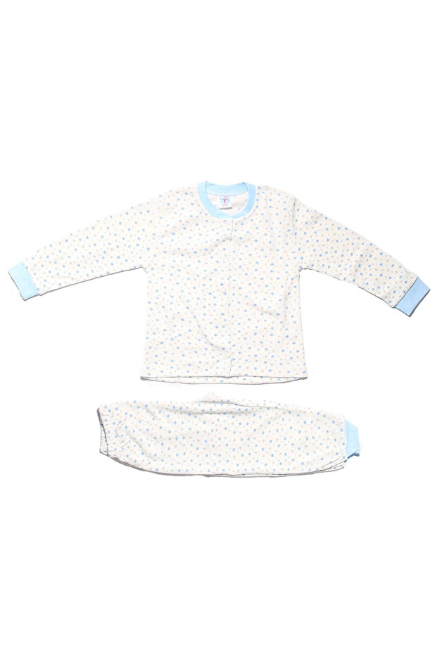 Girl's White Blue Star Printed Snap Pajamas Set