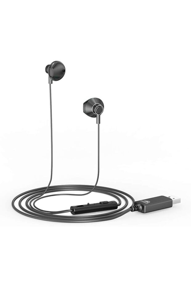 سماعة رأس USB طراز U200 مع ميكروفون للكمبيوتر، مع خاصية إلغاء الضوضاء وأزرار تحكم صوتية للابتوب، سلكية