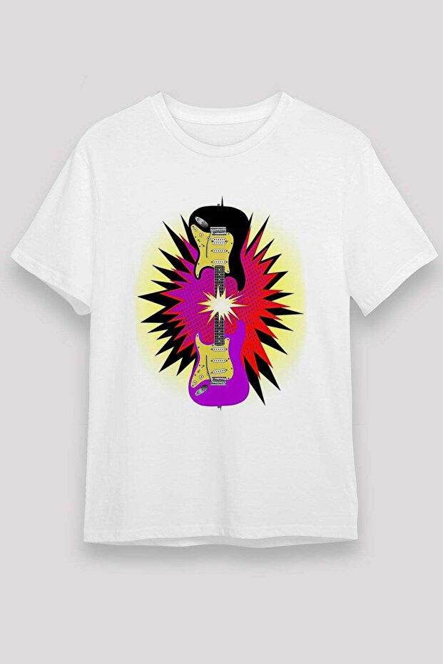 Electric Guitar Unisex Printed White T-Shirt - Tshirt