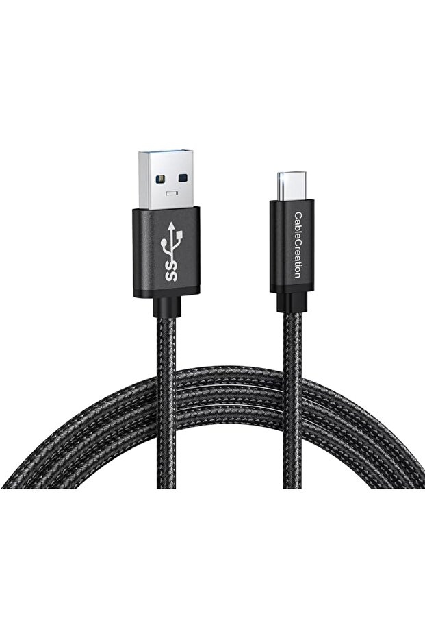 كابل كيبل كرييشن 1 قدم مجدول من نوع USB3.2 Gen2 A إلى C بسرعة 10 جيجابت في الثانية وشحن سريع 3 أمبير