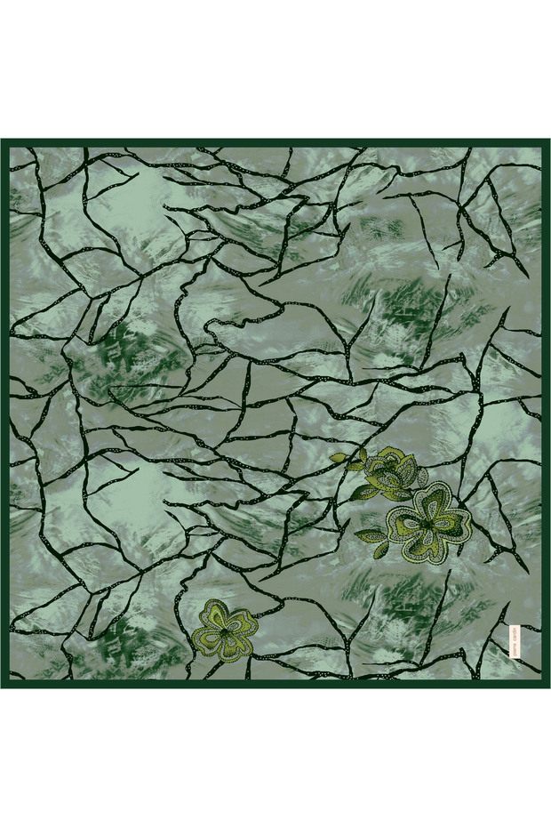 Green 90X90 Silk Crepe Satin Scarf