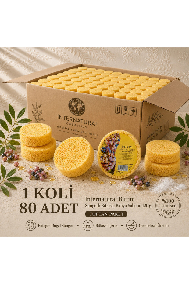 Internatural Bıttım Herbal Bath Soap with Sponge 80-Pack Box (80 X 120 g)