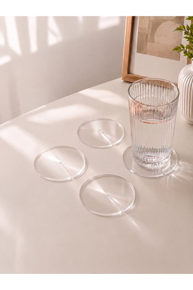 Set of 4 Transparent Round Plexiglass Coasters (10X10 cm)