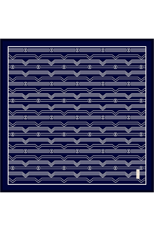 Navy Blue 90X90 Silk Crepe Satin Scarf