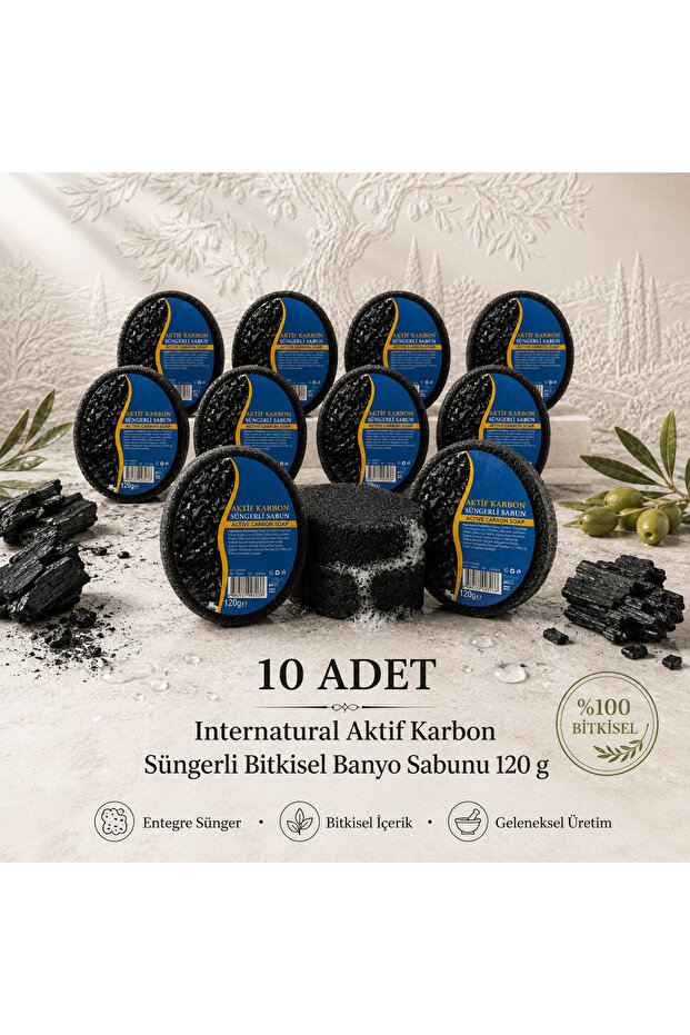 Internatural Activated Carbon Sponge Herbal Bath Soap 10 Pack (10 X 120 g)