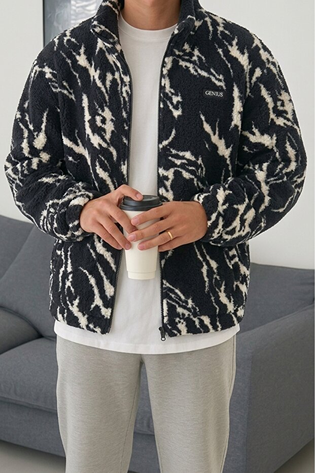 Oversize Plush Full Zipper Sweatshirt with Plush Inside Fleece Sherpa Fabric Sweatshirt