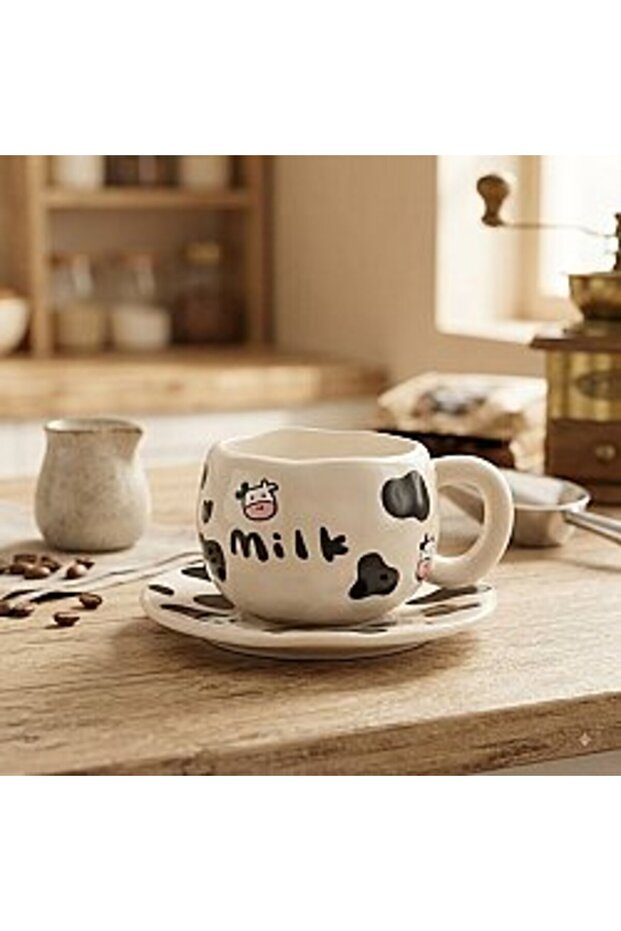 Milk Design Cream Turkish Coffee Cup - Gift Ceramic Turkish Coffee Cup