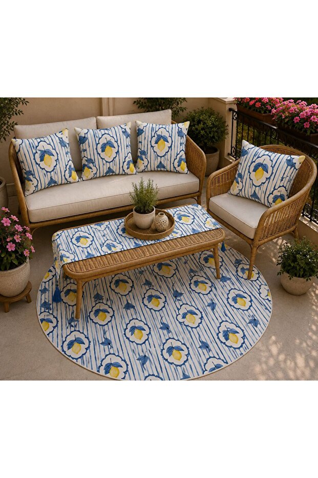Dolce Vita Lemon Themed Throw Pillow Cover, Runner and Rug Combination (6 Pieces)