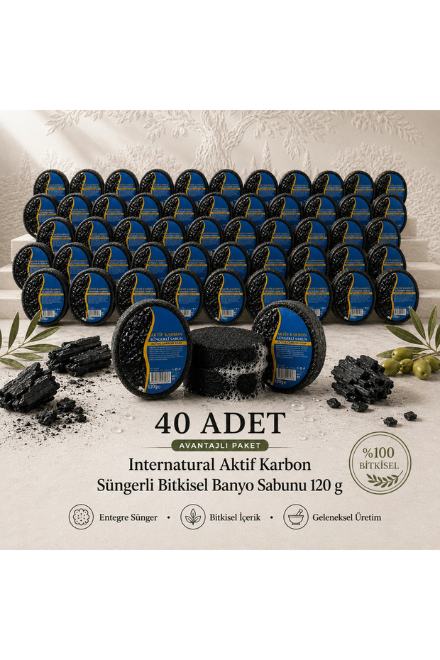 Internatural Activated Carbon Sponge Herbal Bath Soap 40 Pack (40 X 120 g)