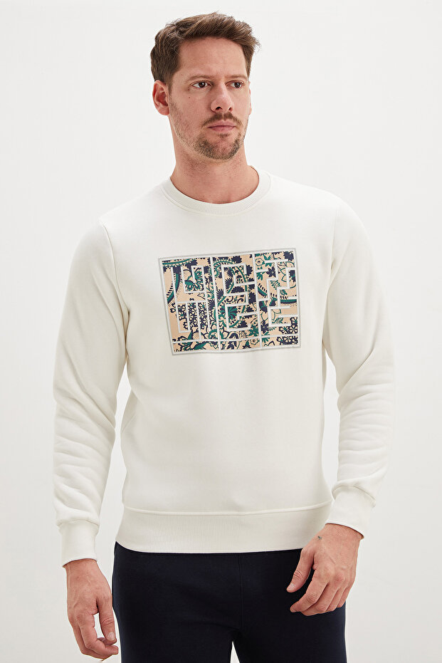 3 Thread Floral Maze Printed Crew Neck Sweatshirt