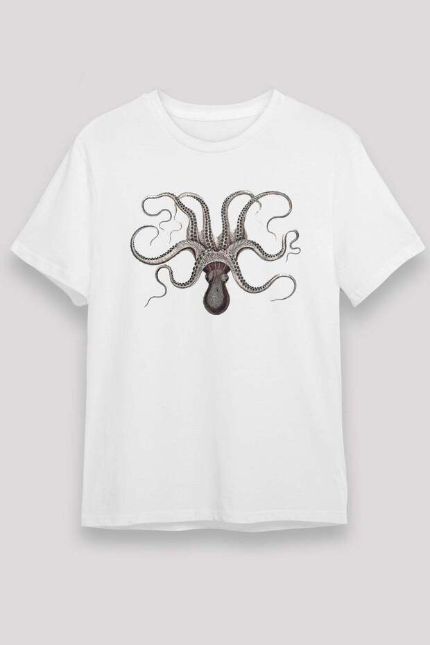 Octopus Unisex Printed White T-Shirt - Tshirt