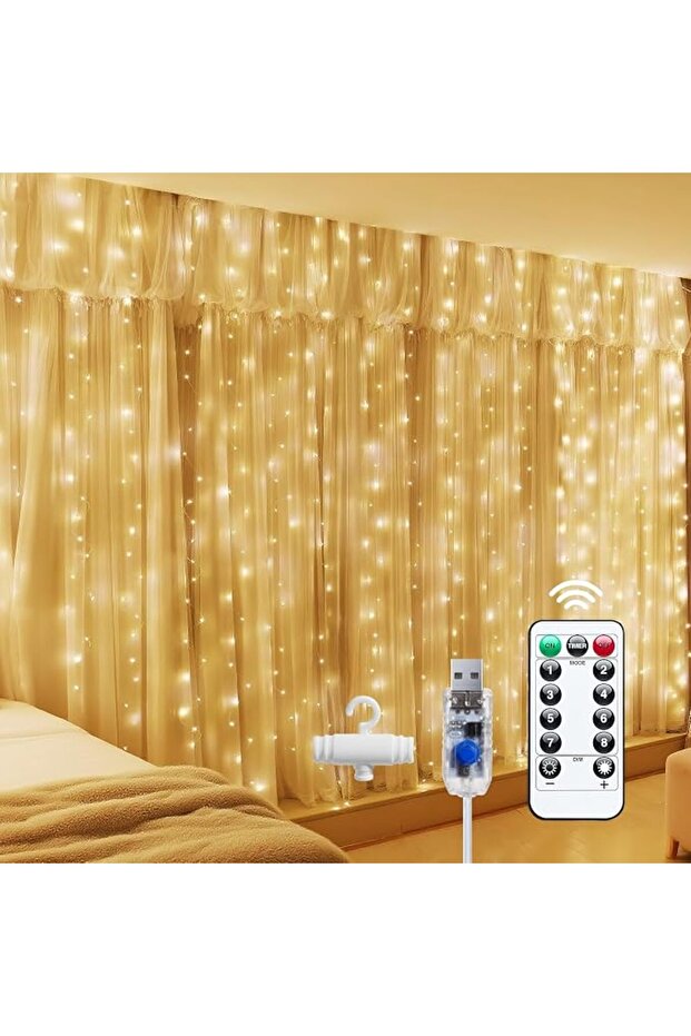 أضواء ستارة نافذة بـ 300 مصباح LED، أضواء خيالية تعمل بالطاقة عبر USB