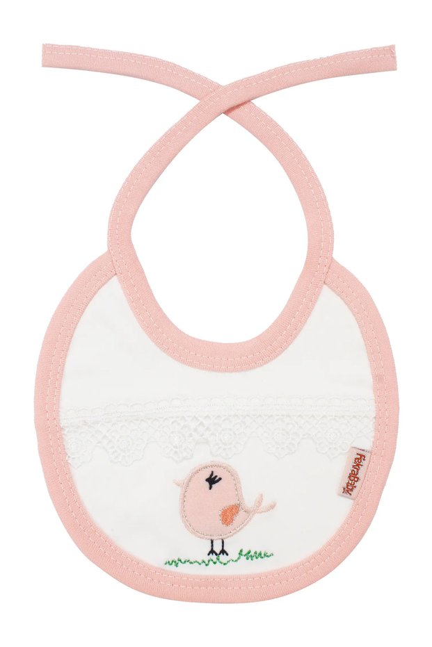 Baby Girl Salmon Lace Apron with Chick Motif and Tie