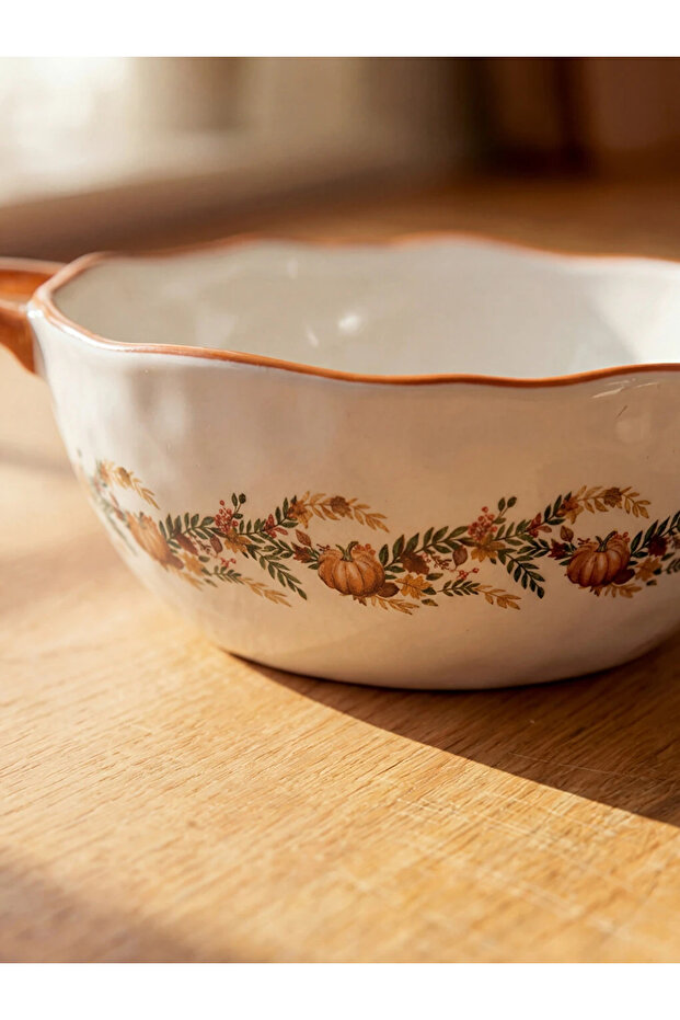 Lcw Home Mixed Pumpkin Pattern Double Handle Ceramic Salad Bowl