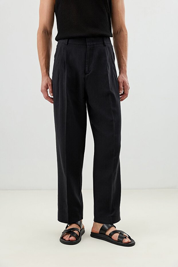 Linen Blend Pleated Men's Trousers