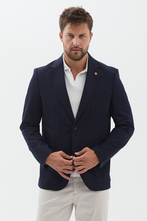 Wilson Men's Navy Blue Cotton Blend Cool Summer Fabric Slim Fit Half Lined Sports Blazer Jacket