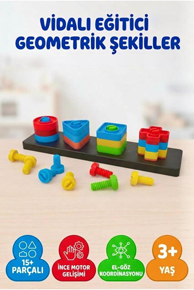 Educational Geometric Shapes with Screws 15+ Pieces Visual Memory Enhancer Montessori Toy