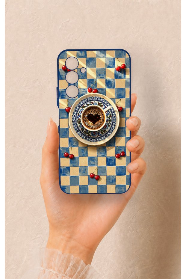 Samsung A54 Compatible Heart Coffee Pattern Silicone Case