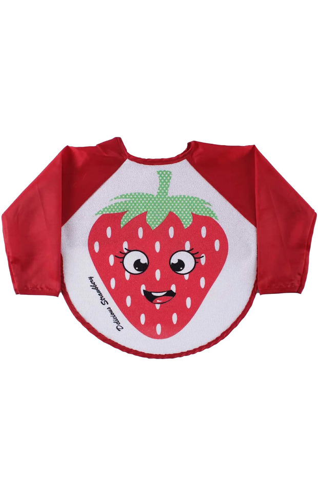 Unisex Red Strawberry Patterned Long Sleeve Apron